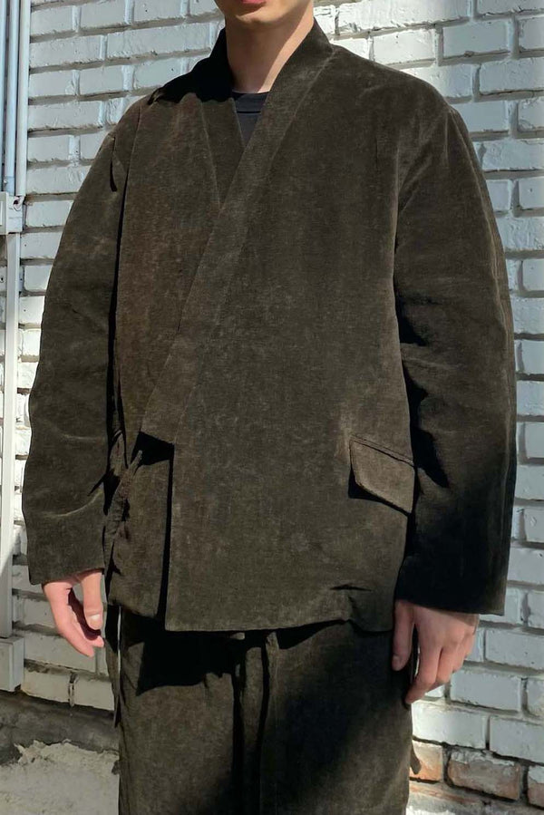 AVIVA JIFEI XUE Japanese Paper Velvet Short Kimono Jacket S22-KJS Brown